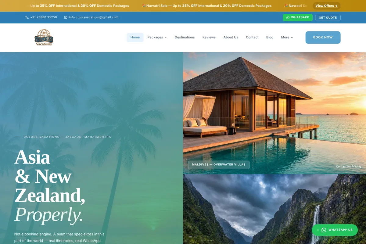 Homepage of Colors Vacations